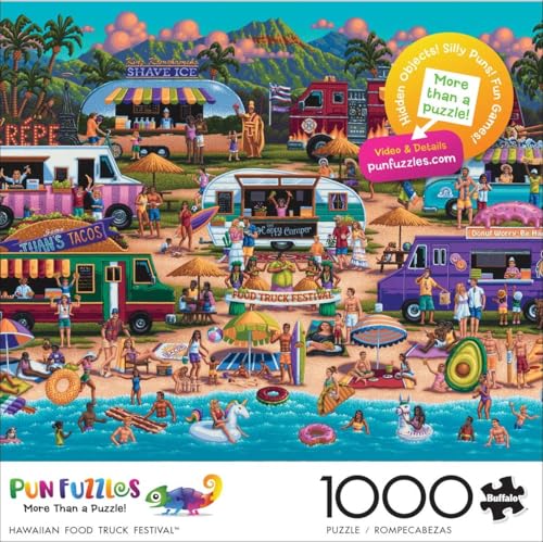 Buffalo Games Hawaiian Food Truck Festival 1000-Piece Jigsaw Puzzle – Beach Scene, Includes Poster, Made in USA