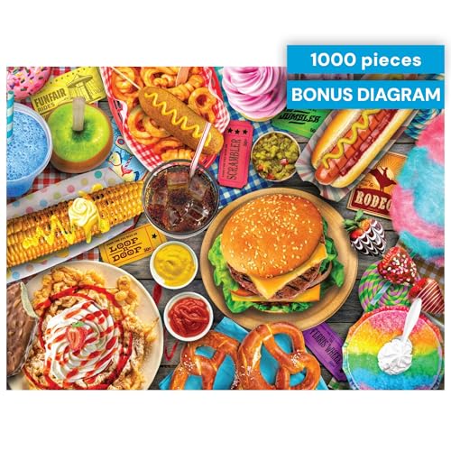 Buffalo Games Lars Stewart Fun Fair Food 1000 Piece Jigsaw Puzzle – Vibrant Carnival Scene with Precision-Cut Pieces and Full-Color Poster