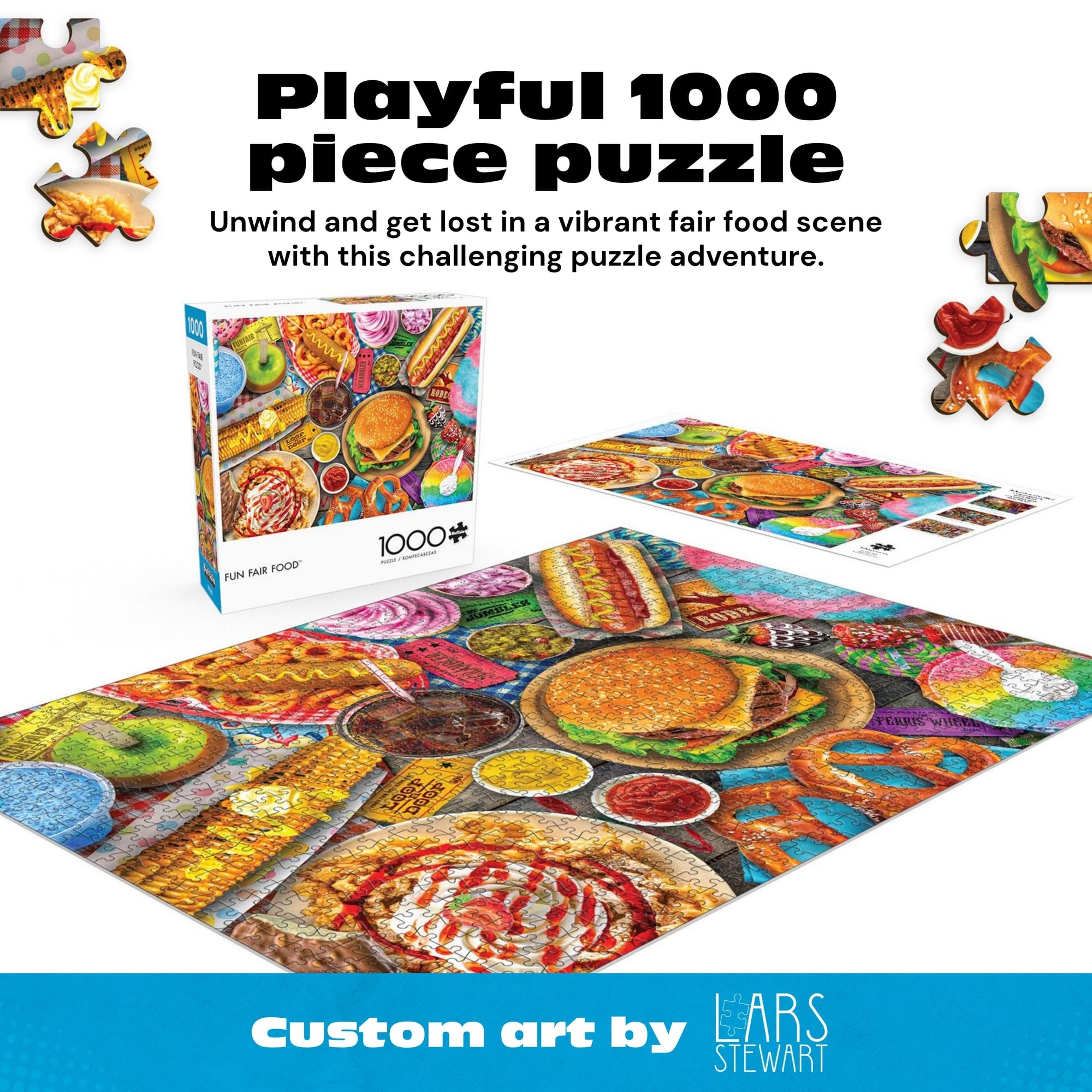 Buffalo Games Lars Stewart Fun Fair Food 1000 Piece Jigsaw Puzzle – Vibrant Carnival Scene with Precision-Cut Pieces and Full-Color Poster