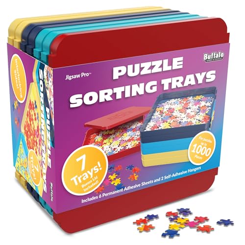 Buffalo Games Puzzle Sorting Trays – 7 Interlocking Trays with Safety Lid for Up to 1000 Pieces