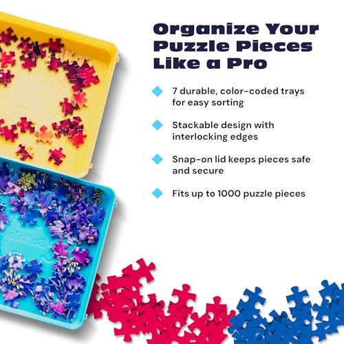 Buffalo Games Puzzle Sorting Trays – 7 Interlocking Trays with Safety Lid for Up to 1000 Pieces