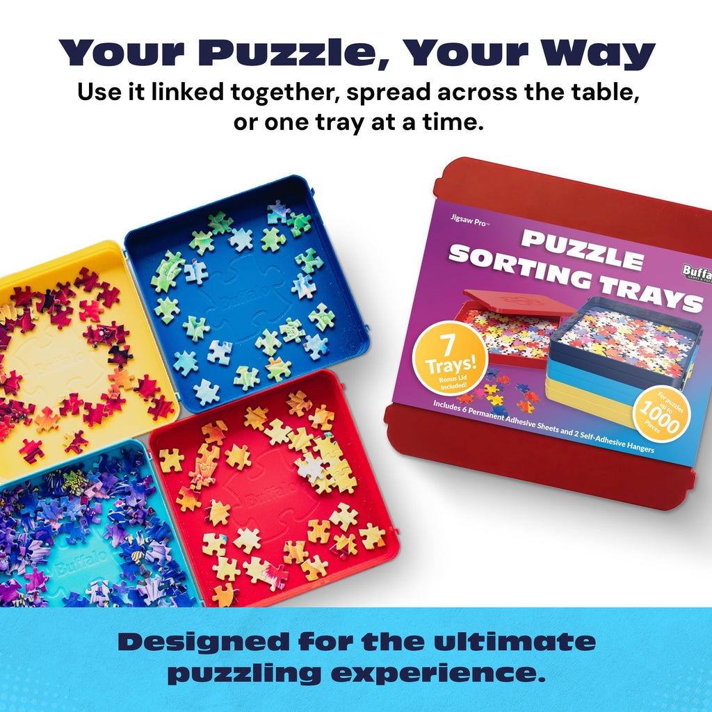 Buffalo Games Puzzle Sorting Trays – 7 Interlocking Trays with Safety Lid for Up to 1000 Pieces