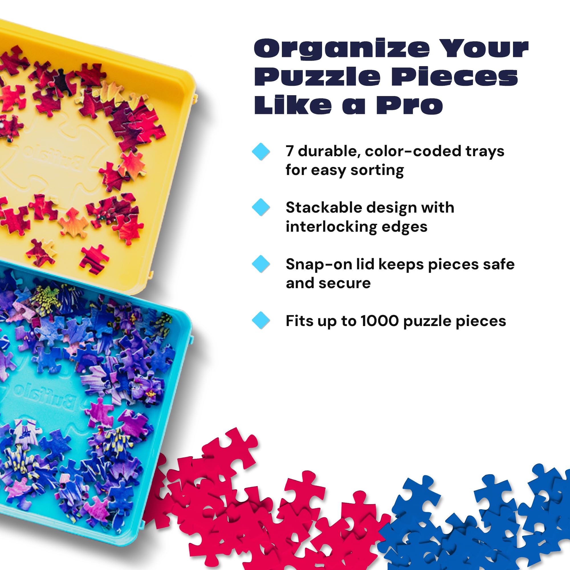 Buffalo Games Puzzle Sorting Trays – 7 Interlocking Trays with Safety Lid for Up to 1000 Pieces