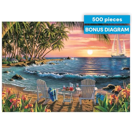 Buffalo Games Summertime 500 Piece Jigsaw Puzzle – Kim Norlien Coastal Scene, 21.25 x 15 in, Made in USA