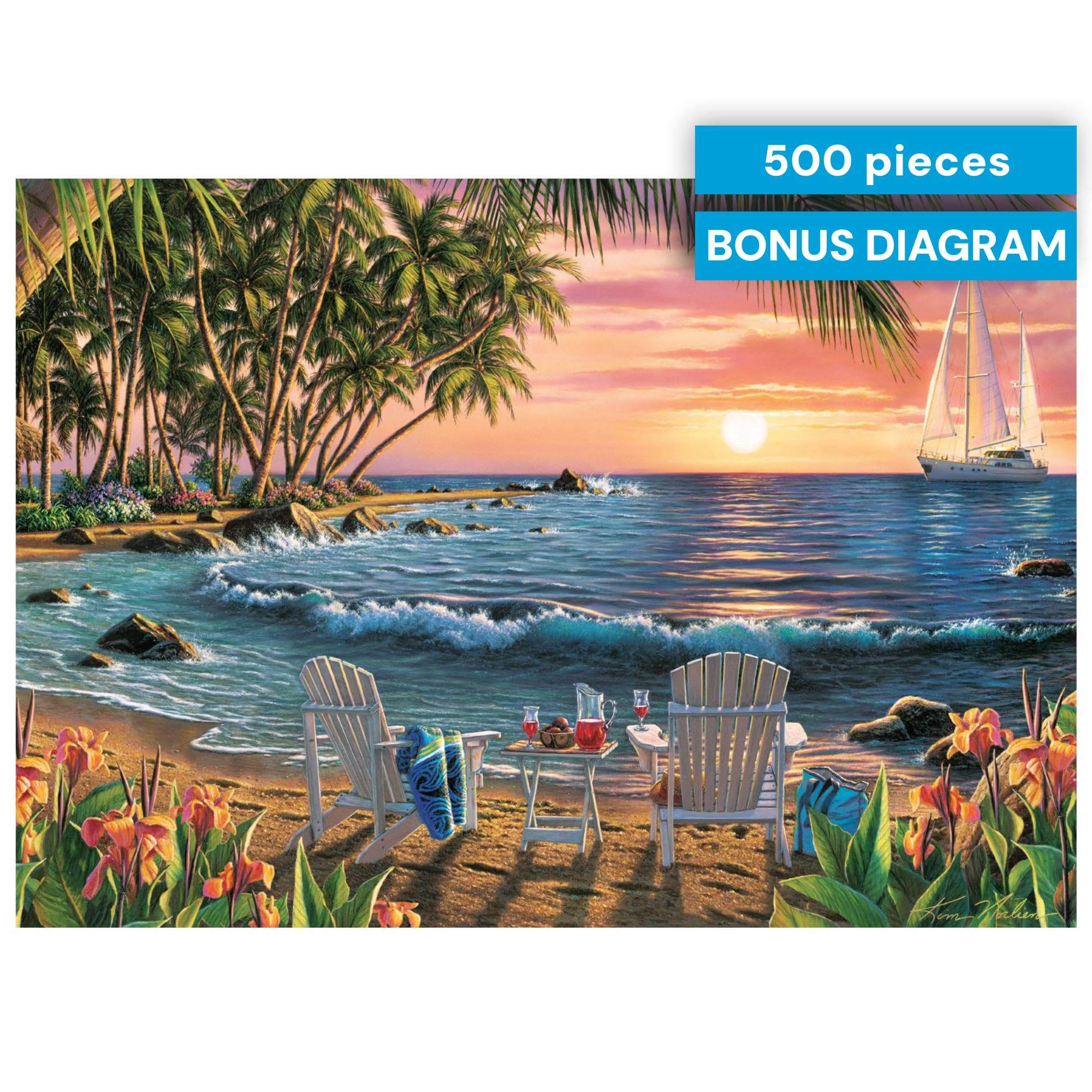 Buffalo Games Summertime 500 Piece Jigsaw Puzzle – Kim Norlien Coastal Scene, 21.25 x 15 in, Made in USA