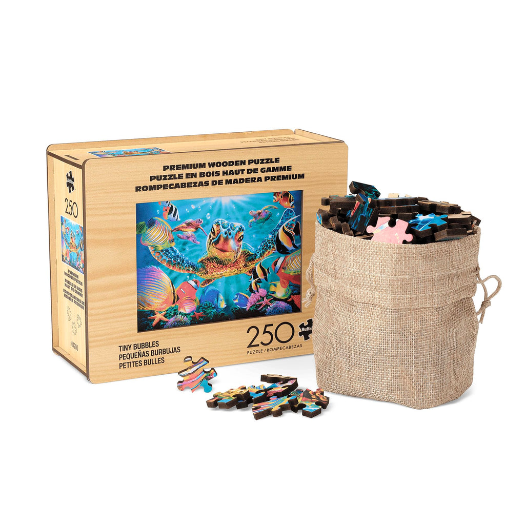 Buffalo Games Tiny Bubbles 250-Piece Wooden Jigsaw Puzzle – Sea Turtle & Tropical Fish Scene