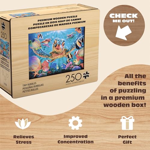 Buffalo Games Tiny Bubbles 250-Piece Wooden Jigsaw Puzzle – Sea Turtle & Tropical Fish Scene