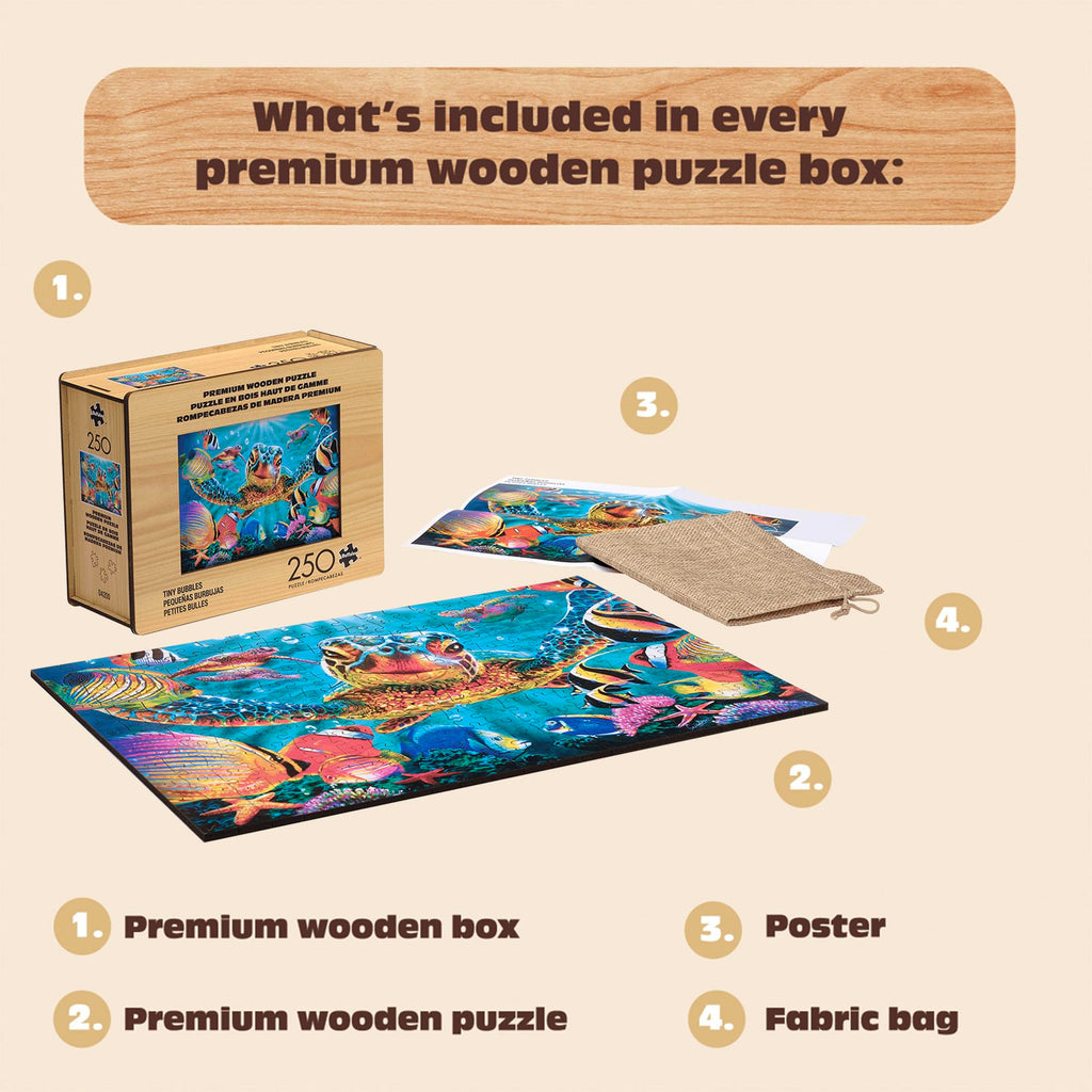 Buffalo Games Tiny Bubbles 250-Piece Wooden Jigsaw Puzzle – Sea Turtle & Tropical Fish Scene