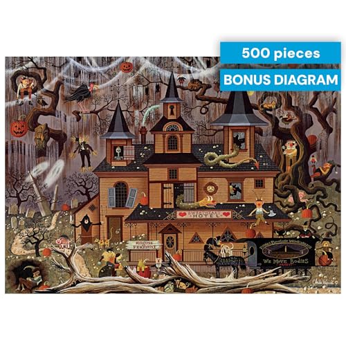 Buffalo Games Trick or Treat Hotel 500-Piece Jigsaw Puzzle by Charles Wysocki