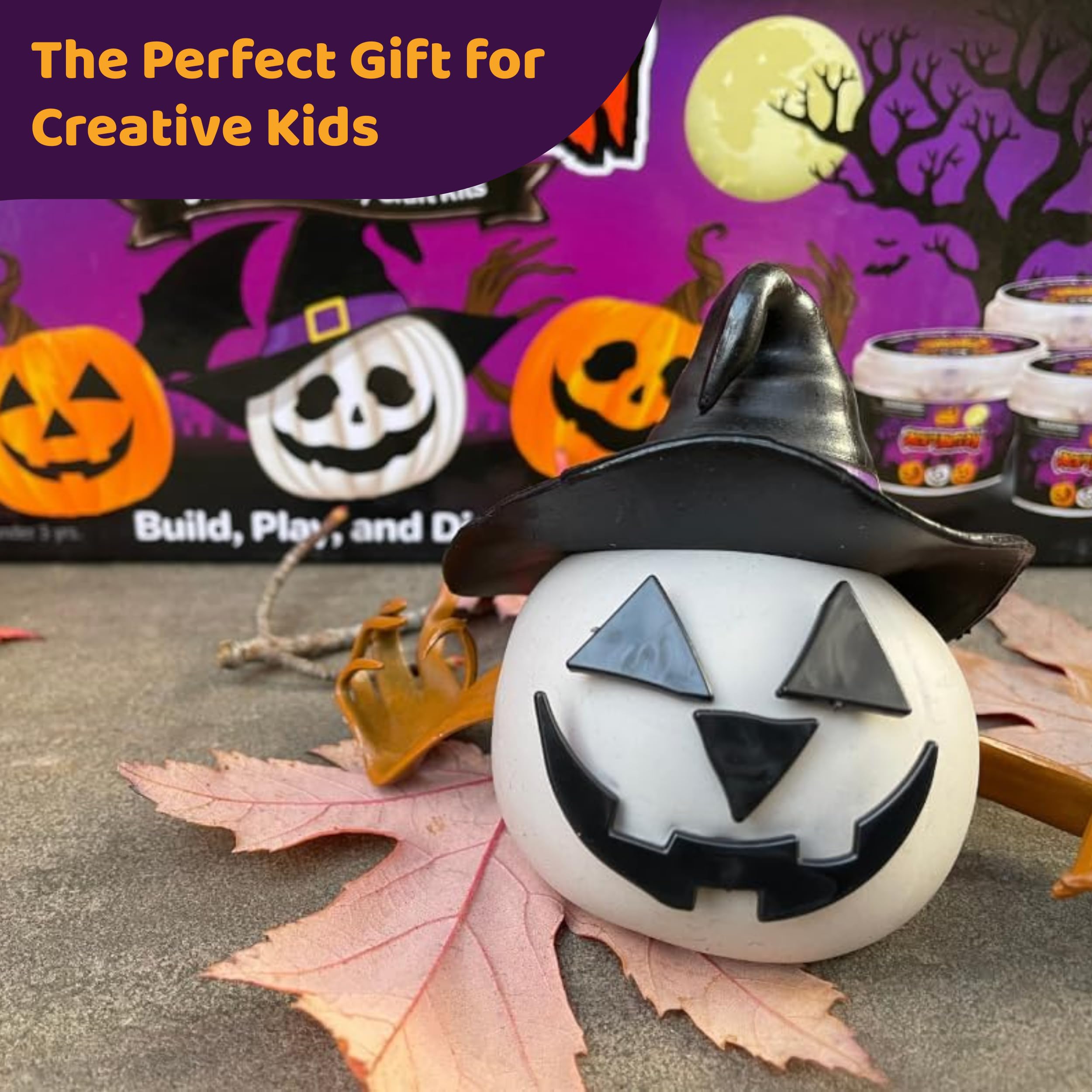 Build Buddiez DIY Jack-O-Lantern Craft Kit – 3 Pack: Air-Dry Clay Halloween Activity for Kids Ages 5+