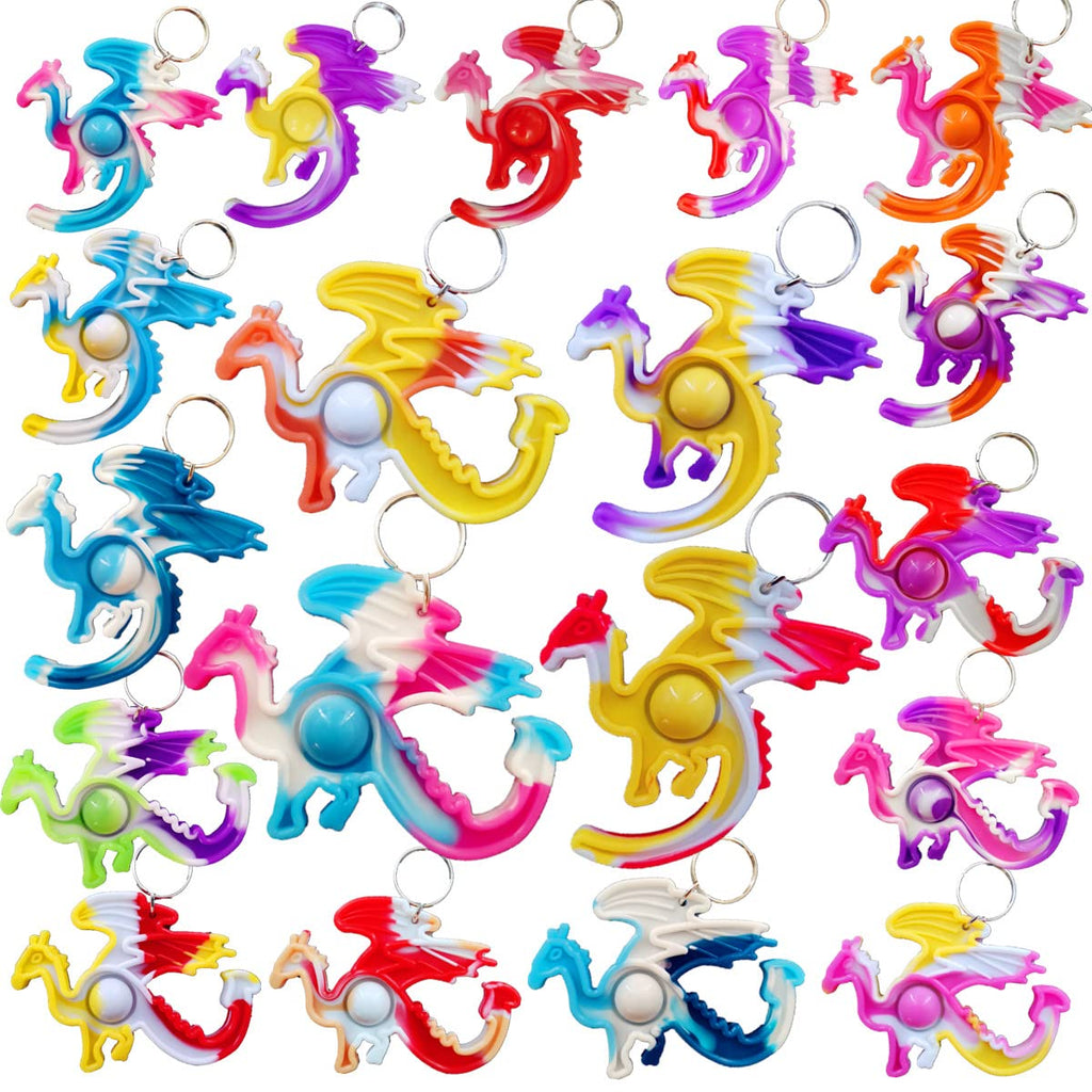 Bulk 24-Pack Dragon Mini Pop Fidget Toys - Silicone Keychain Party Favors for Kids, Classroom Prizes & Birthday Goodie Bags
