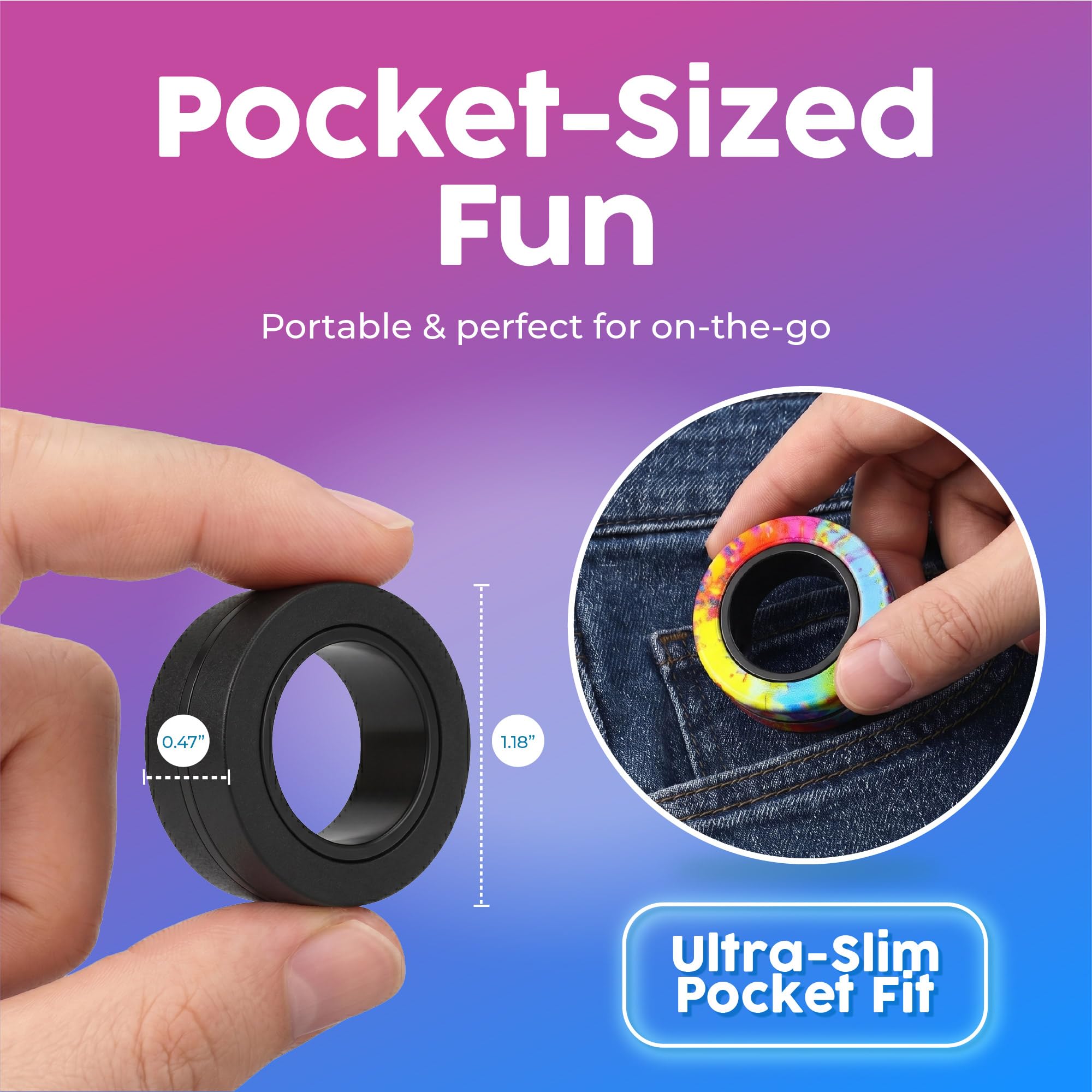 BUNMO Magnetic Fidget Rings 9-Pack – 3 Black Matte + 6 Rainbow Rings, N42 Magnets, Quiet Fidget Toy for Teens & Adults