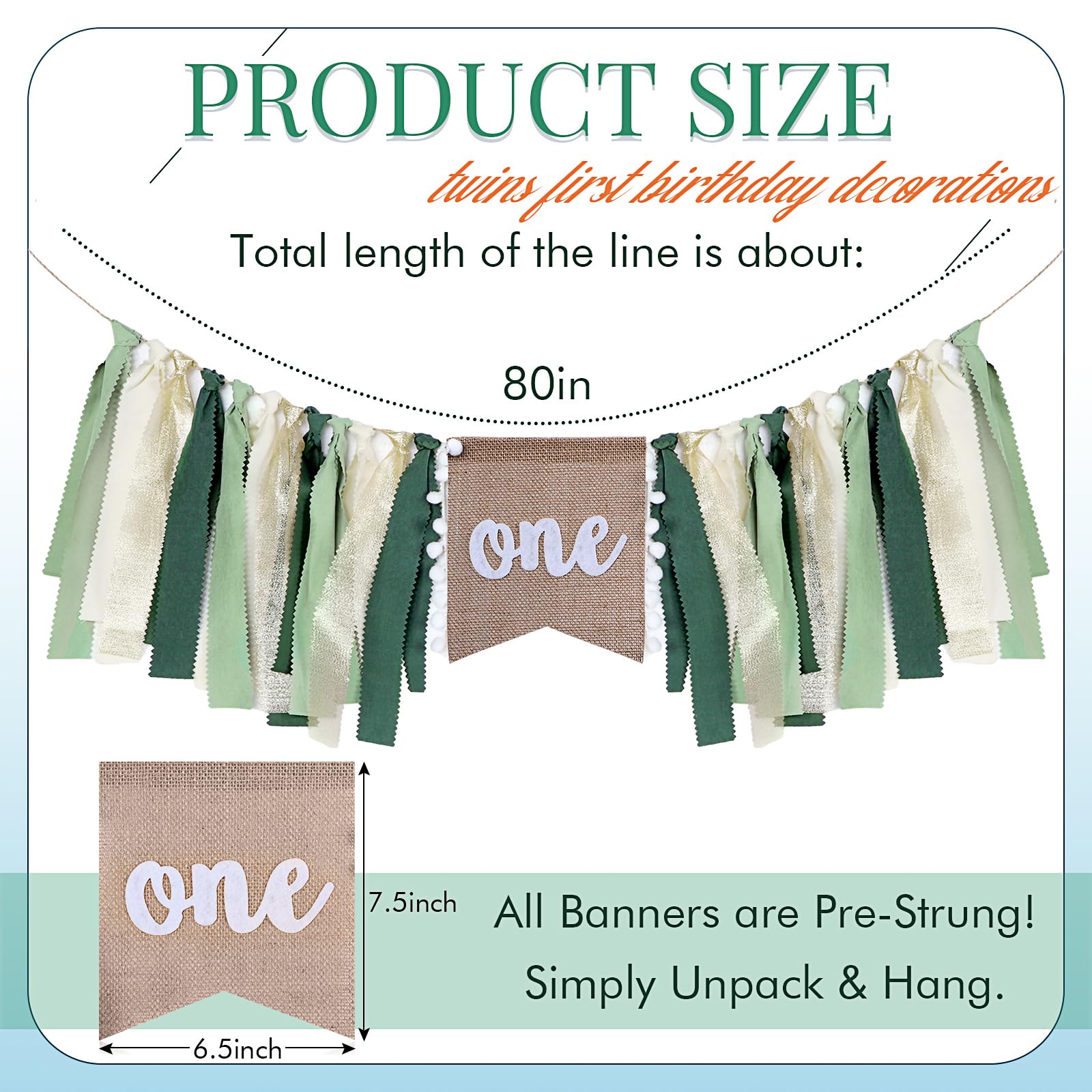 Buryeah 1st Birthday Highchair Banner – 80 inch Burlap Jungle Theme in Green Tan