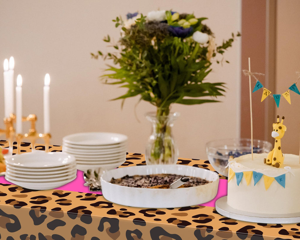 Buryeah Leopard Print Tablecloths 3 Pack: 54x108 Inch Disposable Plastic Table Cover for Party Decor - Hot Pink