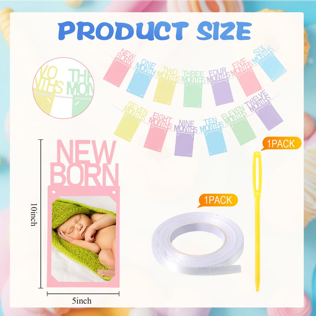 Buryeah Pastel 1st Birthday Photo Banner: Monthly Milestone Cards Newborn to 12 Months