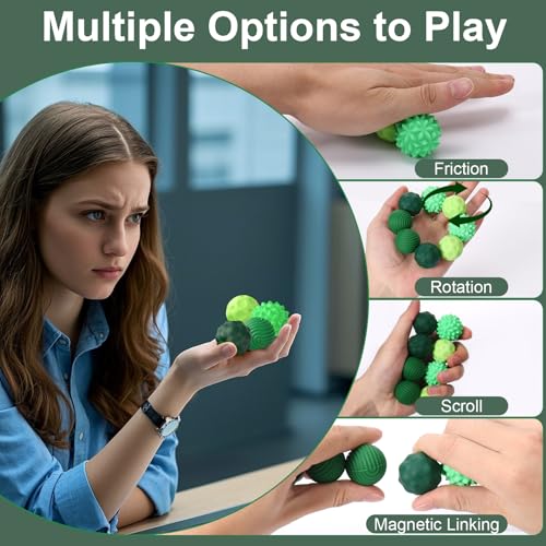 BUSOHA Silicone Fidget Balls 8-Pack - Quiet Stress Relief with 4 Textures and Magnets
