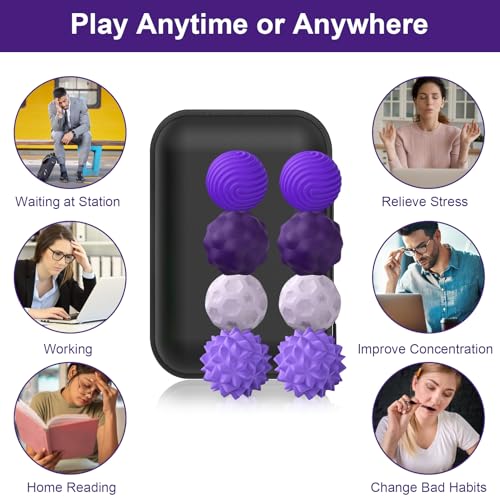 BUSOHA Silicone Fidget Balls 8 Pack – Purple Stress Relief Stones for Anxiety, ADHD, Sensory Travel Toys