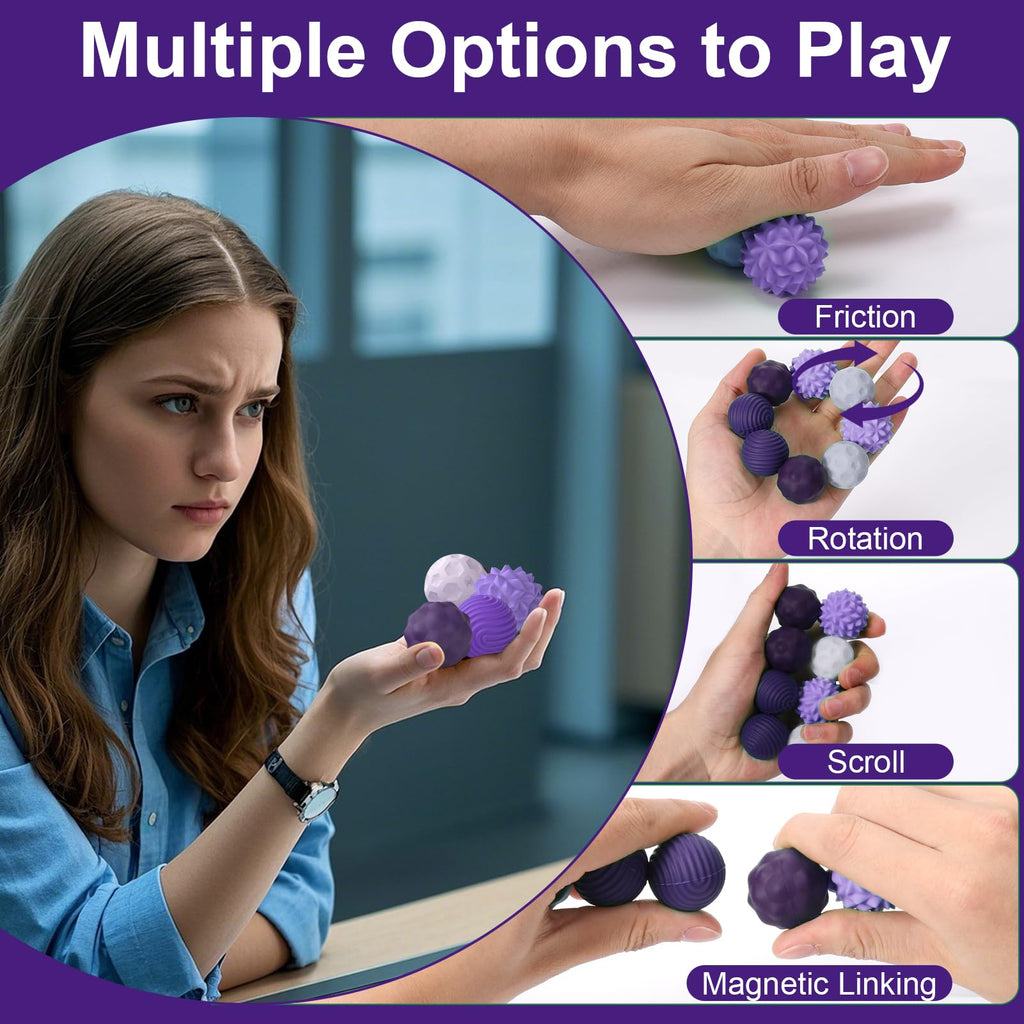 BUSOHA Silicone Fidget Balls 8 Pack – Purple Stress Relief Stones for Anxiety, ADHD, Sensory Travel Toys
