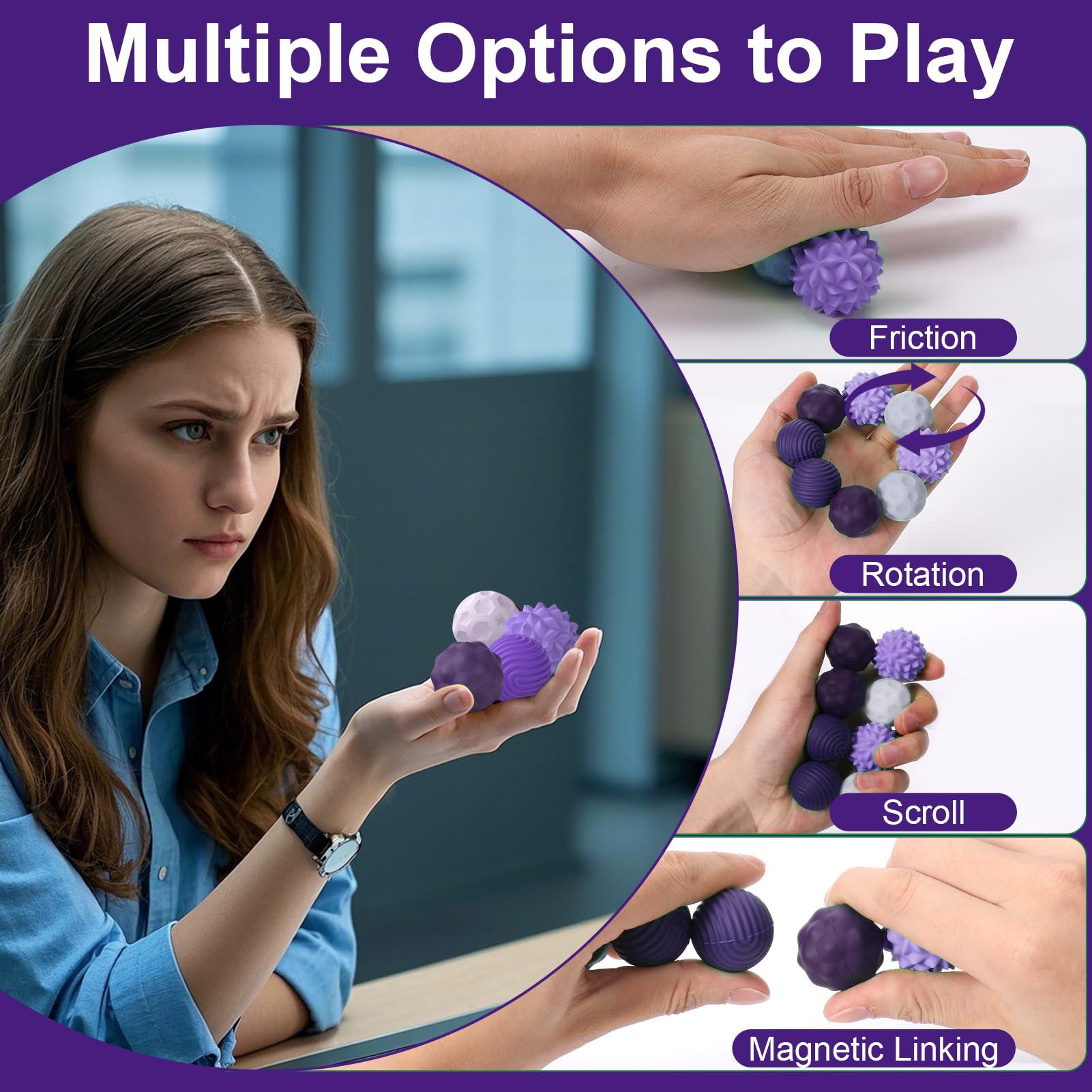 BUSOHA Silicone Fidget Balls 8 Pack – Purple Stress Relief Stones for Anxiety, ADHD, Sensory Travel Toys