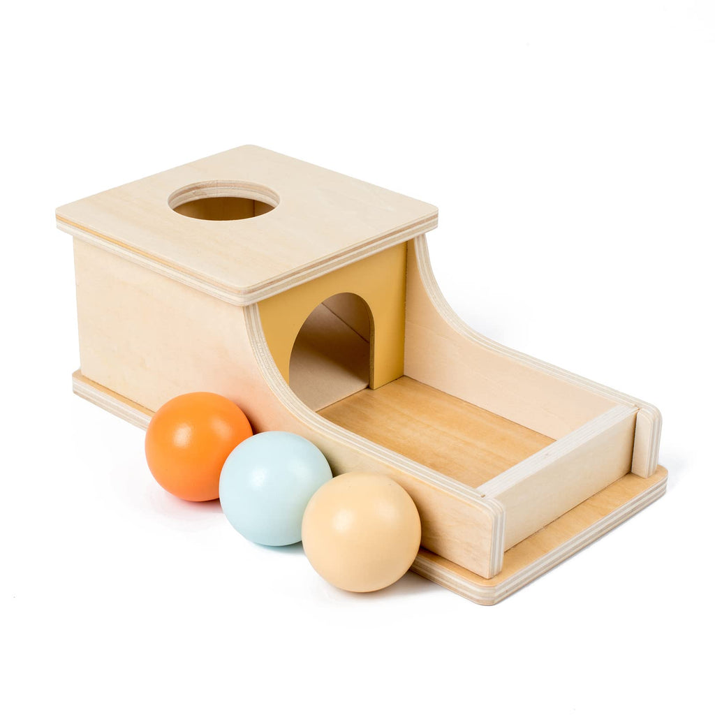 Busy edition Montessori Object Permanence Box with Tray – Wooden Ball Drop Toy for Babies 6-36 Months