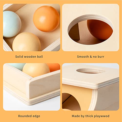 Busy edition Montessori Object Permanence Box with Tray – Wooden Ball Drop Toy for Babies 6-36 Months