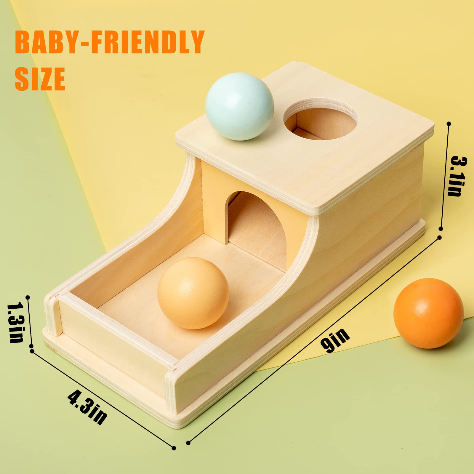 Busy edition Montessori Object Permanence Box with Tray – Wooden Ball Drop Toy for Babies 6-36 Months