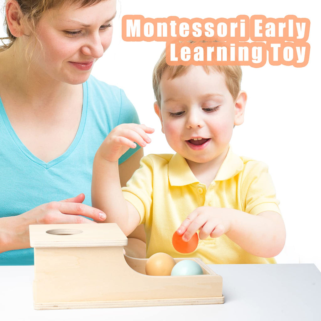 Busy edition Montessori Object Permanence Box with Tray – Wooden Ball Drop Toy for Babies 6-36 Months