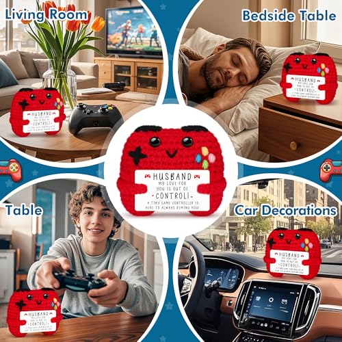 Busy Gaming Life Handmade Crochet Game Controller with Inspirational Card - Funny Stress Relief Gift for Gamers