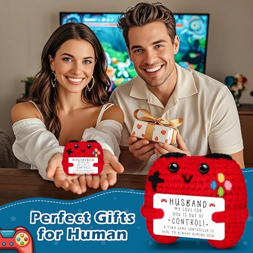 Busy Gaming Life Handmade Crochet Game Controller with Inspirational Card - Funny Stress Relief Gift for Gamers
