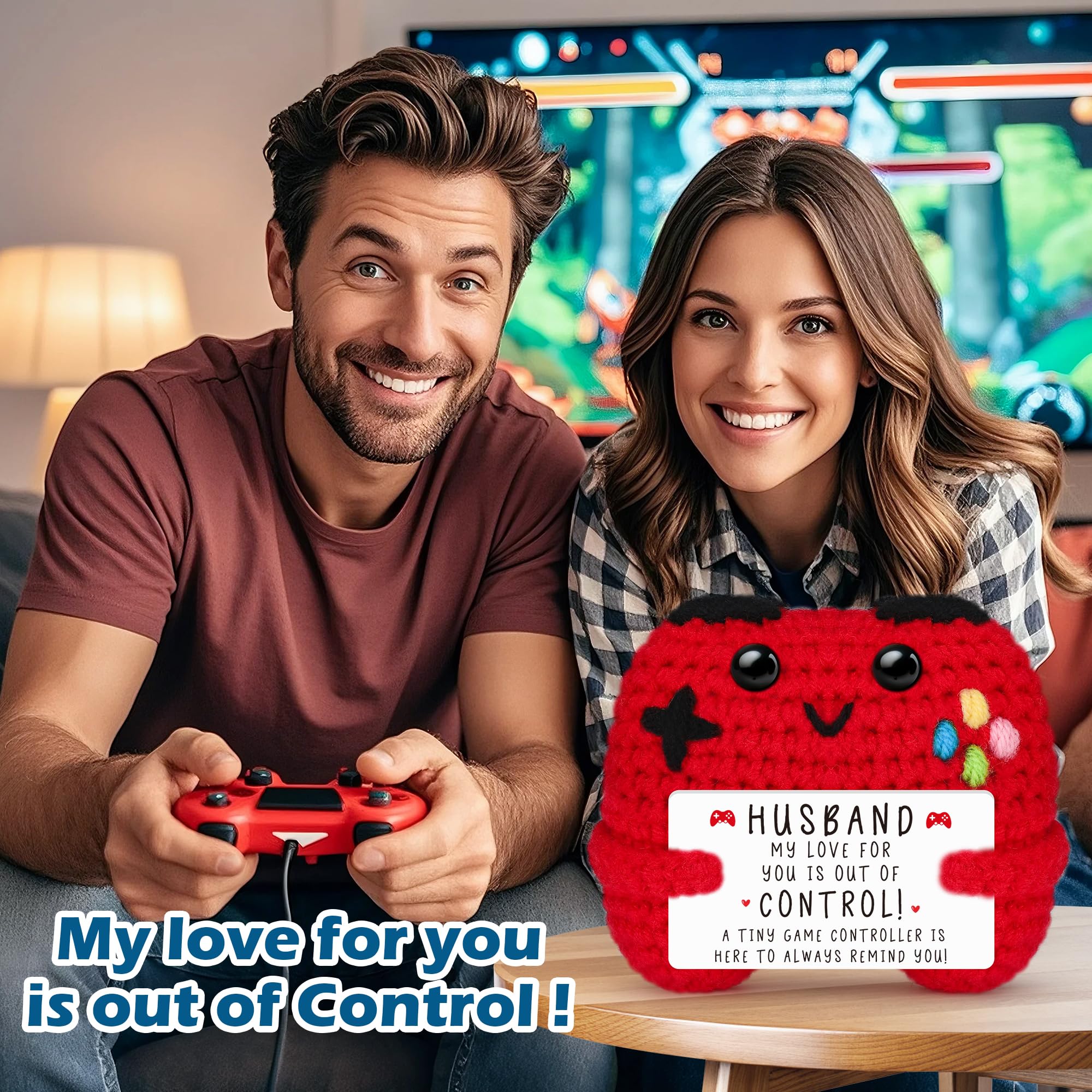 Busy Gaming Life Handmade Crochet Game Controller with Inspirational Card - Funny Stress Relief Gift for Gamers