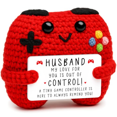 Busy Gaming Life Handmade Crochet Game Controller with Inspirational Card - Funny Stress Relief Gift for Gamers