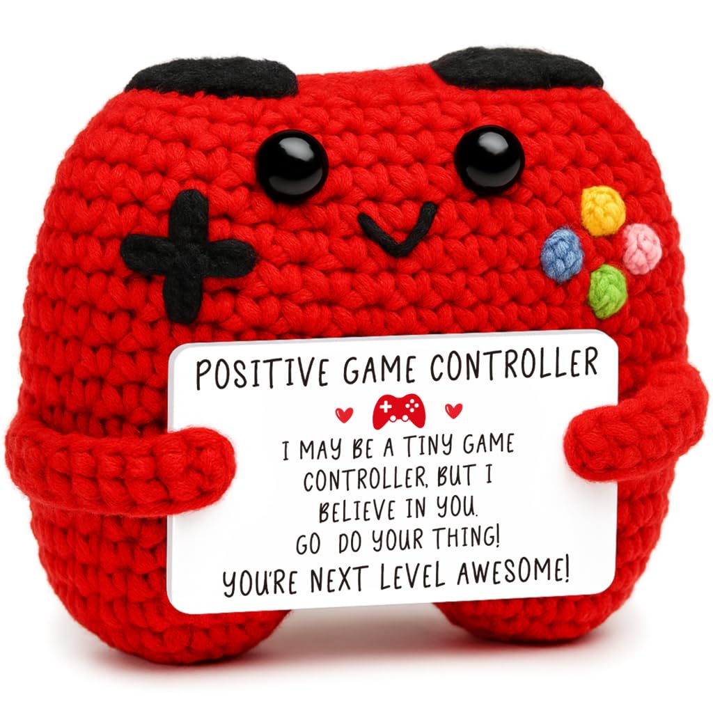 Busy Gaming Life Positive Crochet Game Controller - Handmade Gamer Gift with Inspirational Card