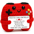 Busy Gaming Life Positive Crochet Game Controller - Handmade Gamer Gift with Inspirational Card