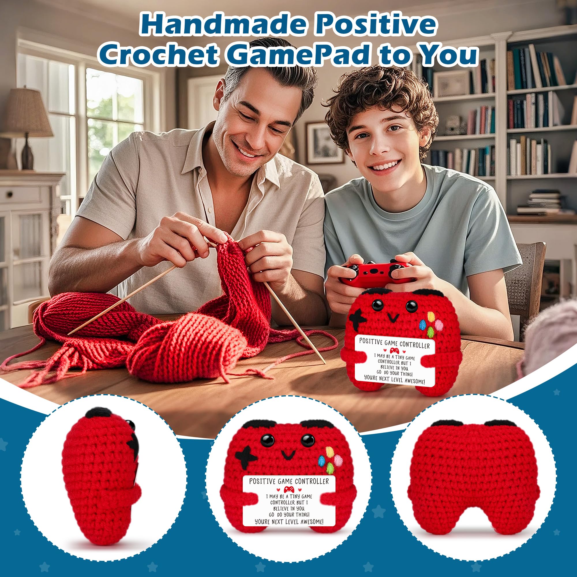 Busy Gaming Life Positive Crochet Game Controller - Handmade Gamer Gift with Inspirational Card