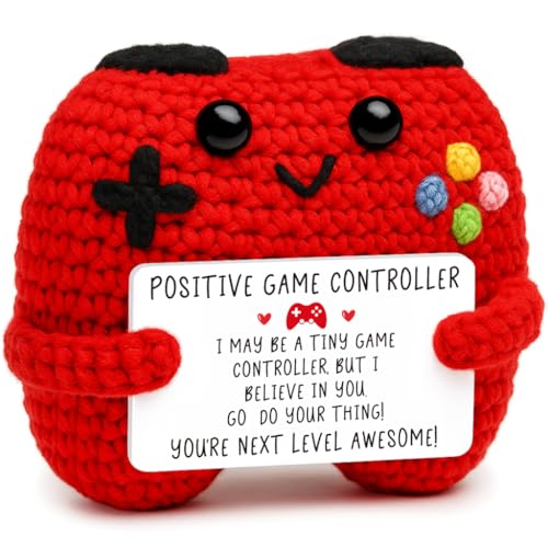 Busy Gaming Life Positive Crochet Game Controller - Handmade Gamer Gift with Inspirational Card