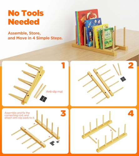 BusyePa 2-Pack 4-Slot Puzzle Display Stand – Vertical Storage Rack for Finished Jigsaw Puzzles, Books & Artwork (Natural Wood)