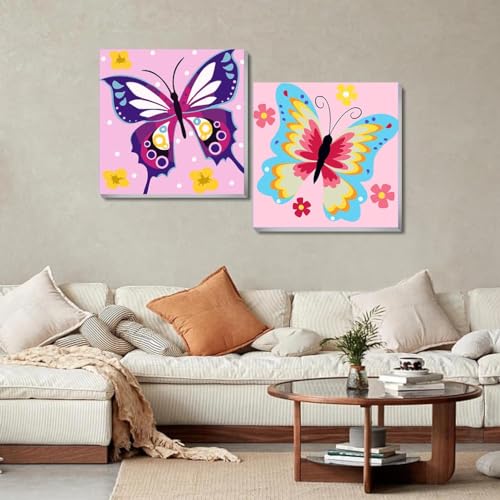 Butterfly Paint by Numbers for Kids 8-12 – 2 Pack DIY Kit with Wooden Frame
