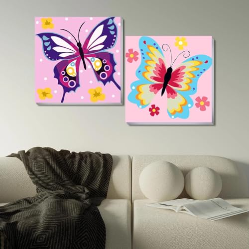 Butterfly Paint by Numbers for Kids 8-12 – 2 Pack DIY Kit with Wooden Frame