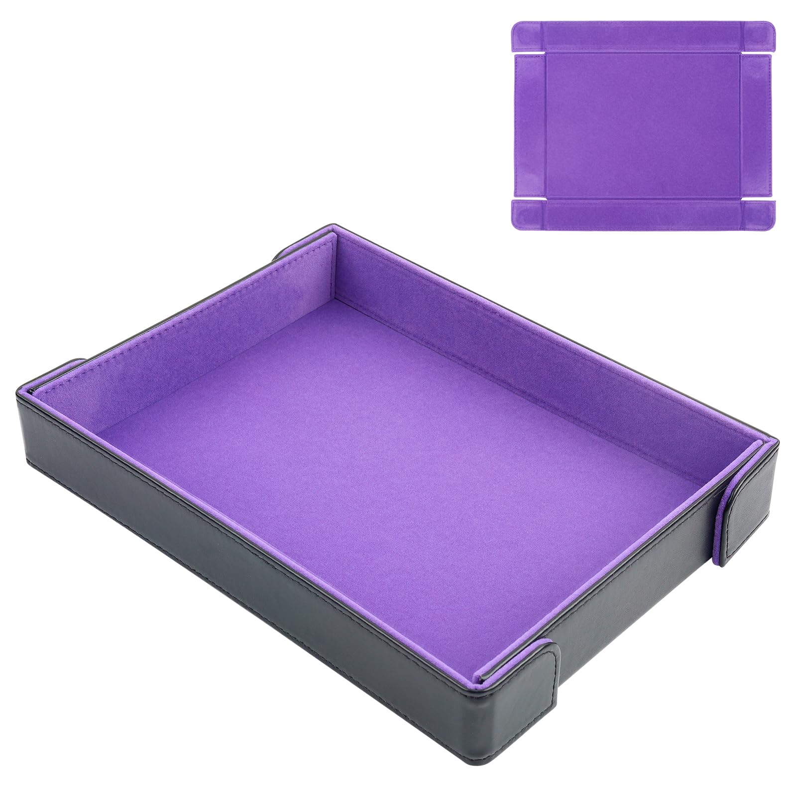 Buweeo Magnetic Folding Dice Tray – PU Leather with Purple Felt Lining, Portable for RPG Games