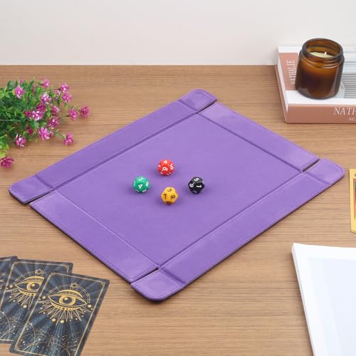 Buweeo Magnetic Folding Dice Tray – PU Leather with Purple Felt Lining, Portable for RPG Games