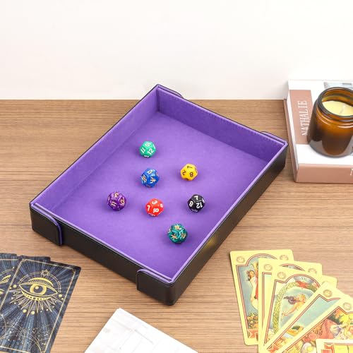 Buweeo Magnetic Folding Dice Tray – PU Leather with Purple Felt Lining, Portable for RPG Games