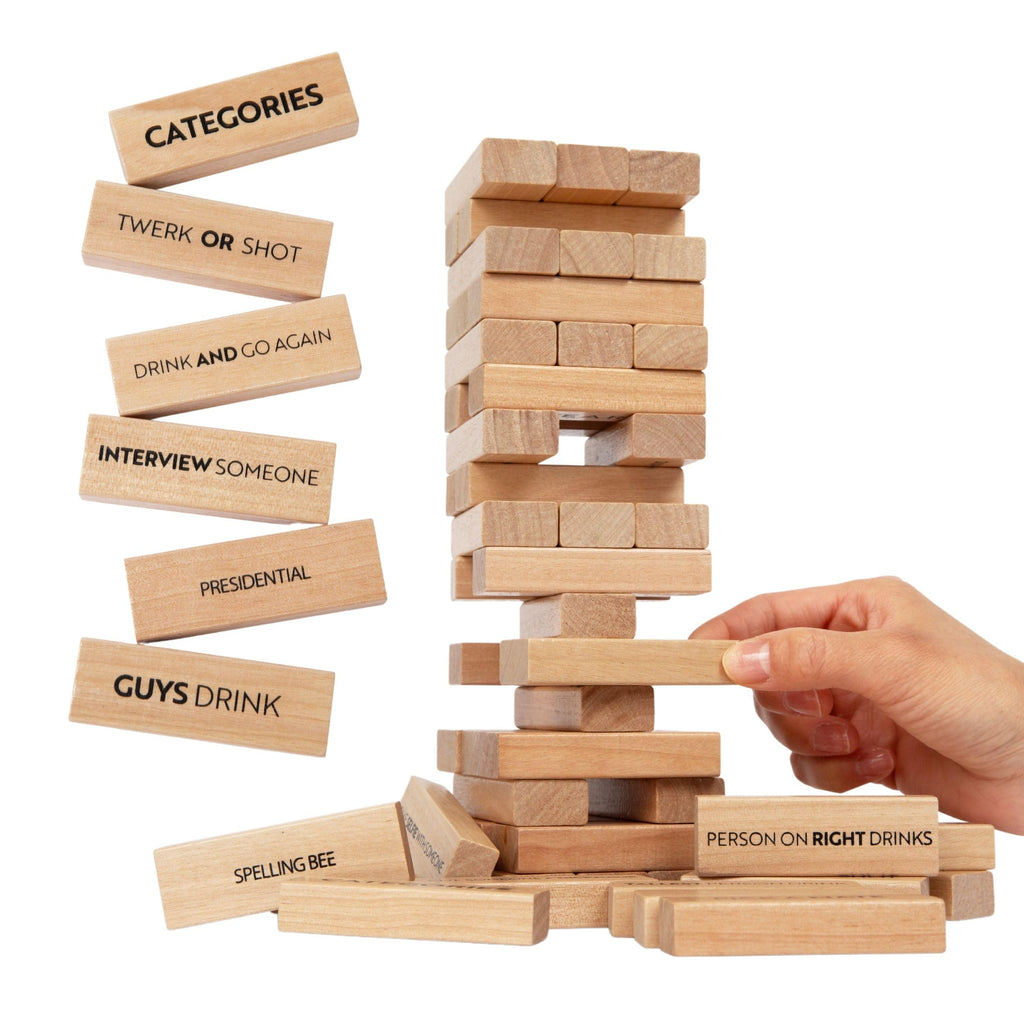 Buzzed Blocks Party Tower - Adult Stacking Game with 40 Funny Commands & 14 Blank Blocks