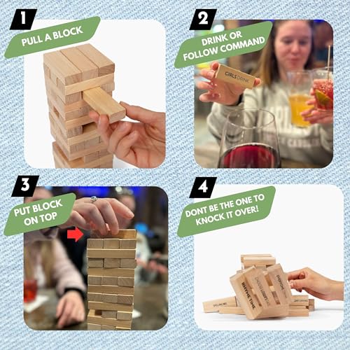 Buzzed Blocks Party Tower - Adult Stacking Game with 40 Funny Commands & 14 Blank Blocks