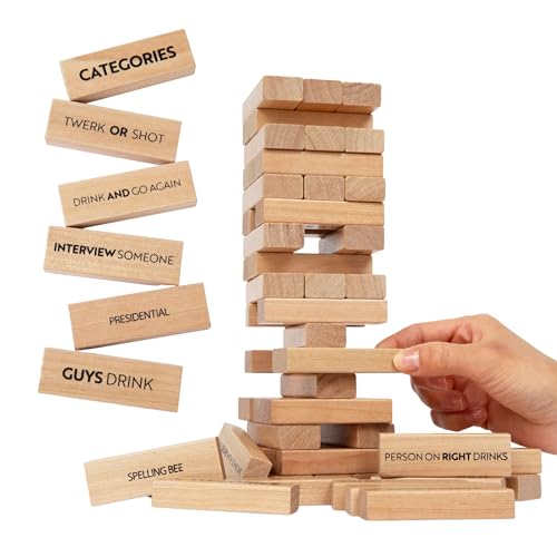 Buzzed Blocks Party Tower - Adult Stacking Game with 40 Funny Commands & 14 Blank Blocks