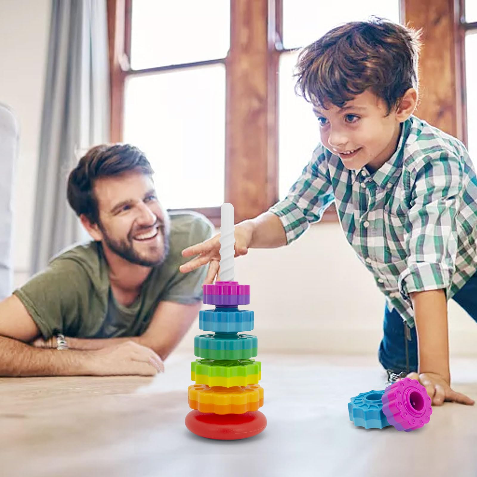 BYFWH Baby Spin Stack Toy – Rainbow Spinning Wheel for Toddlers 1-3, Educational Stacking Toy