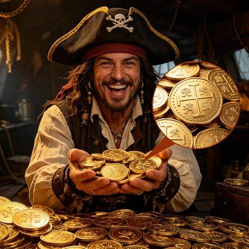 Byhoo 30-Piece Metal Pirate Gold Coin Set – Spanish Doubloon Replicas for Games and Cosplay