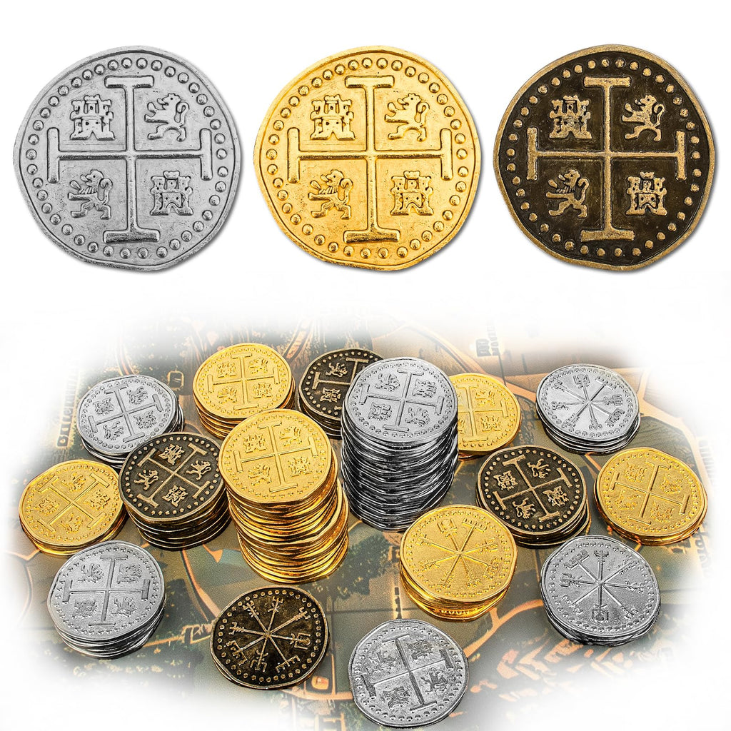 Byhoo 36-Piece Metal Pirate Coin Set – Gold, Silver & Copper Tokens for Treasure Hunts & Games