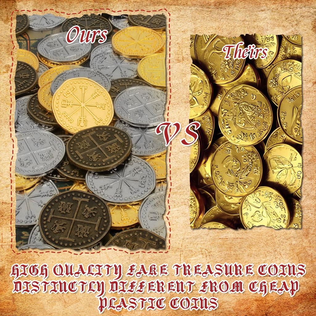 Byhoo 36-Piece Metal Pirate Coin Set – Gold, Silver & Copper Tokens for Treasure Hunts & Games