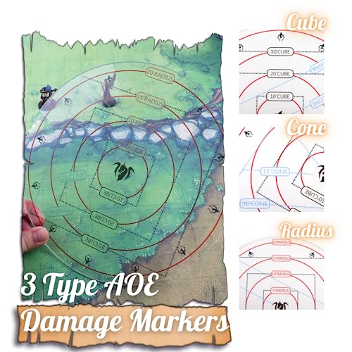Byhoo 4-in-1 D&D AOE Damage Templates – Transparent Acrylic Spell Area Markers for 5e