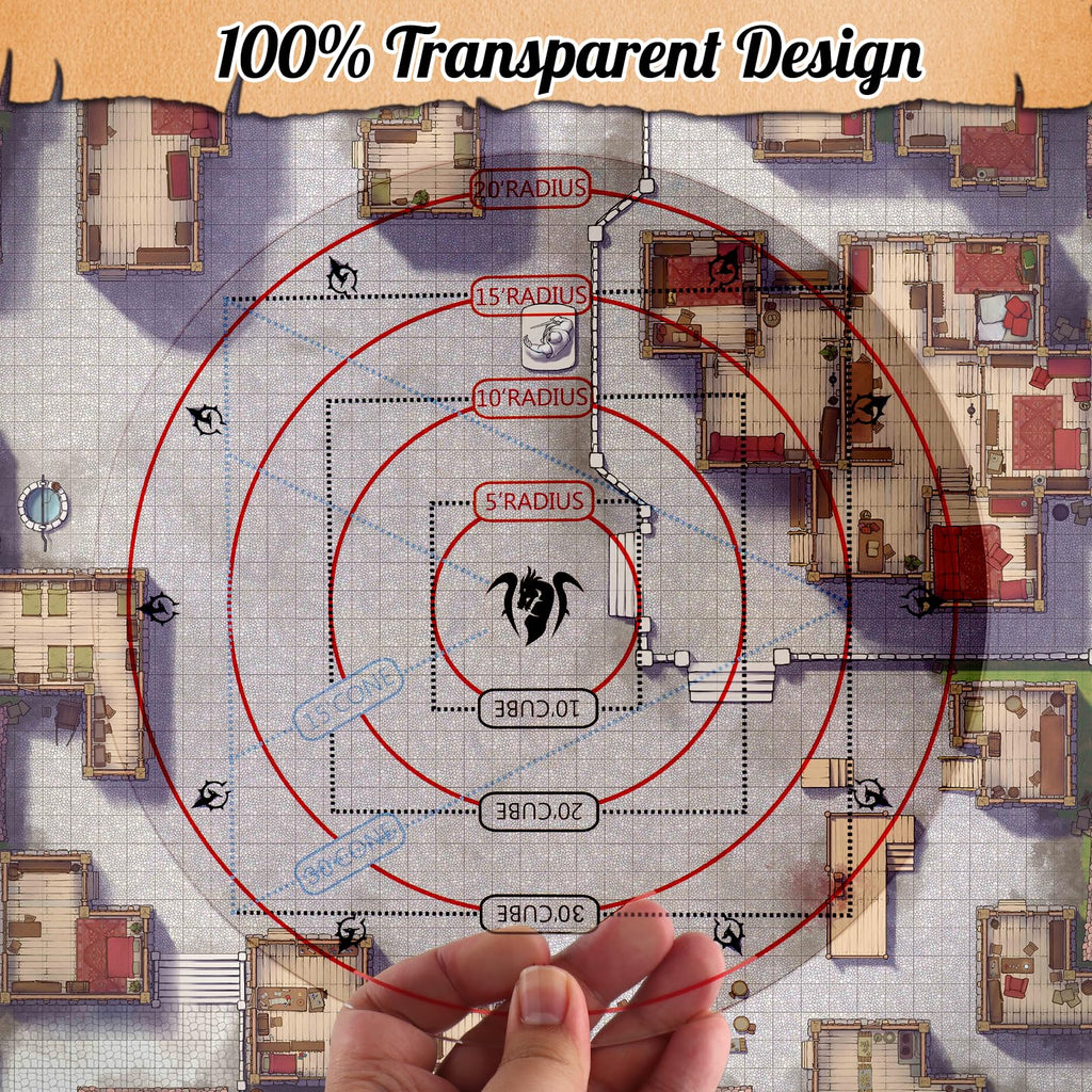 Byhoo 4-in-1 D&D AOE Damage Templates – Transparent Acrylic Spell Area Markers for 5e
